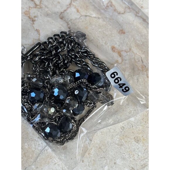 Kenneth Cole Layered Gunmetal Chain Necklace With Black & Clear Faceted Beads & - Picture 11 of 11